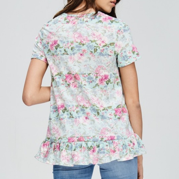 NWT Mint Floral Ruffle Top - Picture 3 of 5